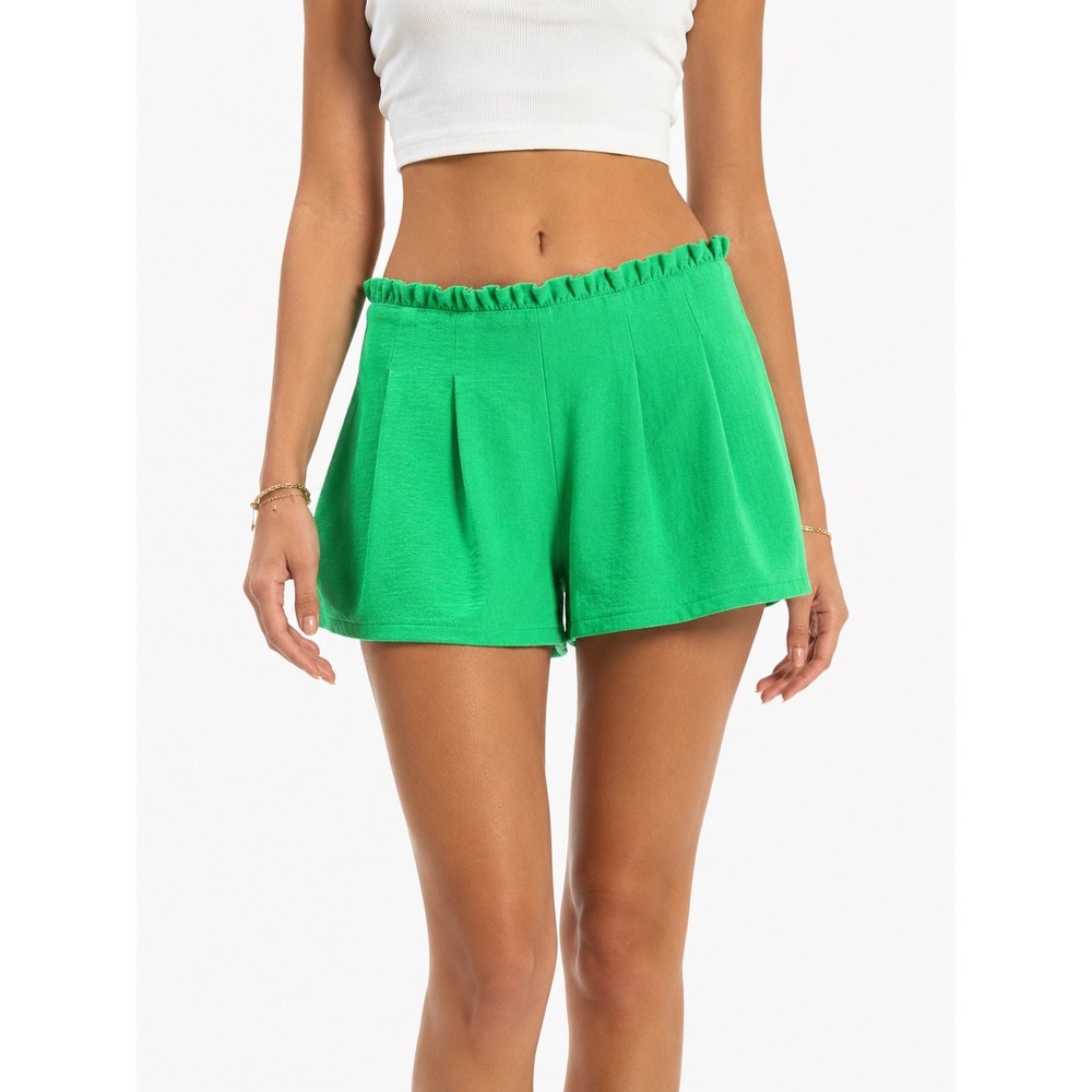 GeeGee Green Paperbag Waist Pleated Shorts High Rise Ruffle Elastic Small